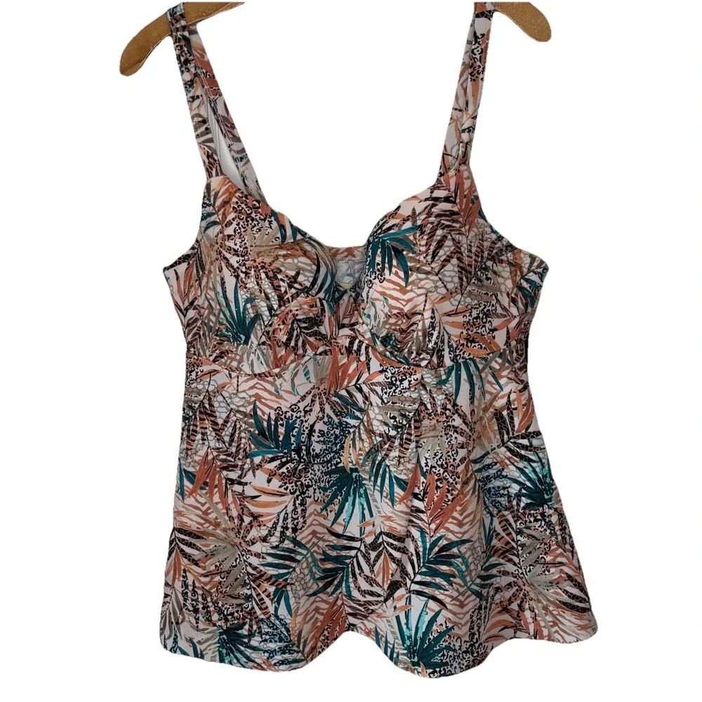 Swimsuits for All Bra Faux Flyaway Underwire Tankini Top 38C Animal Palm Print